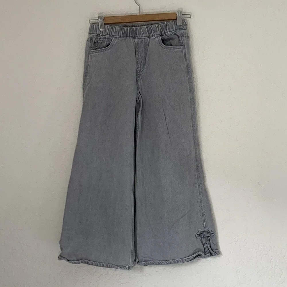 GAP Baggy Jeans Girl M Grey High Rise Wide Leg Adjustable Y2K-Style Casual Comfy